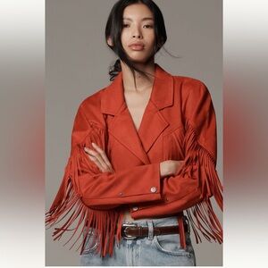 Anthropologie Pilcro NWT Faux-Suede Fringe Moto Jacket size XS.